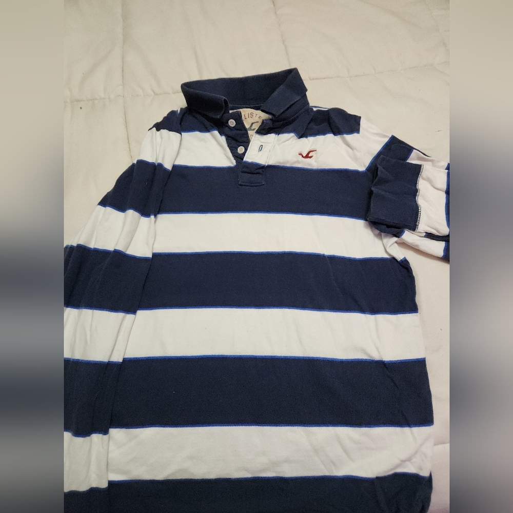 Hollister Blue and White Striped Polo